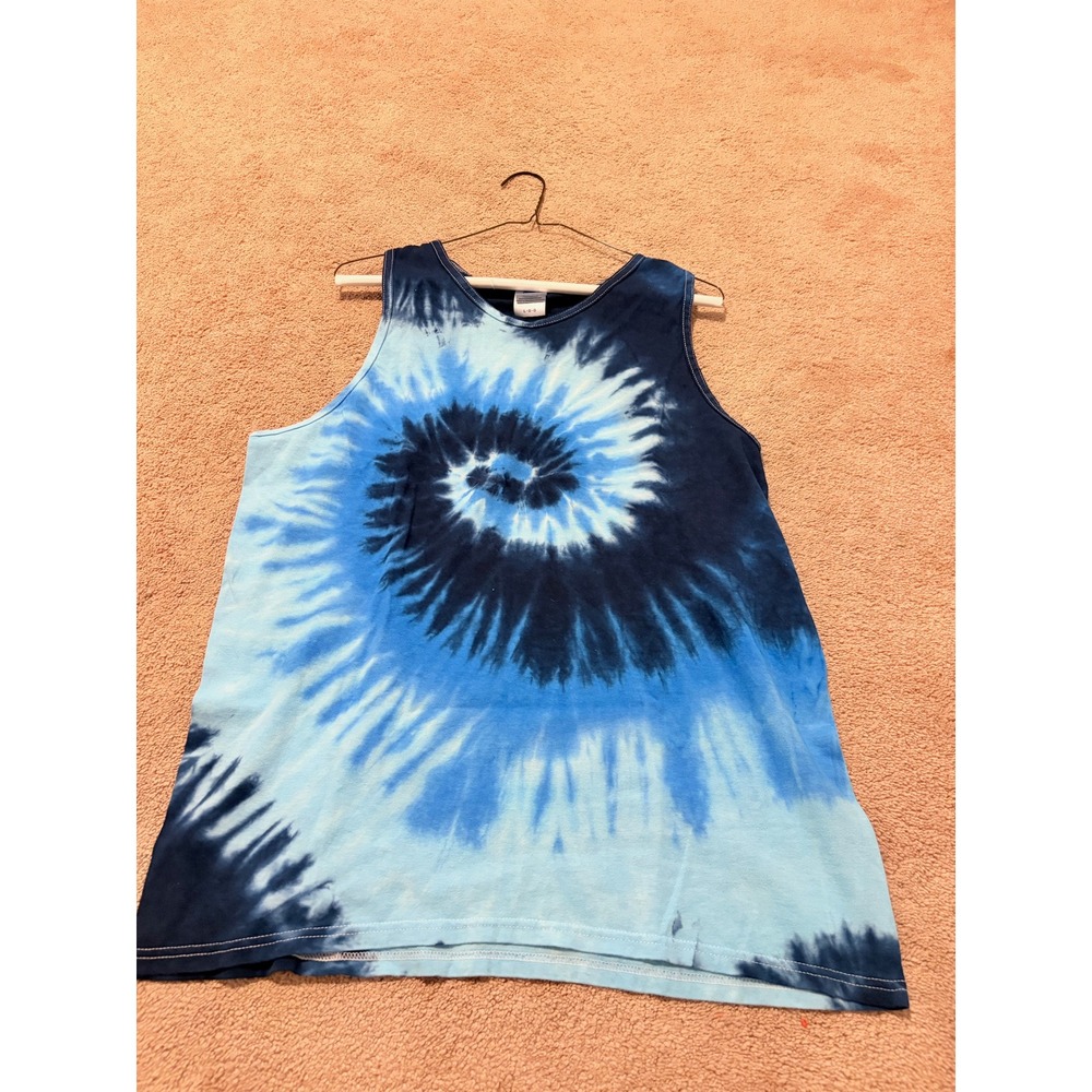 Colortone Mens Blue Tie Dye Spiral Tank Top Size Large Cotton Sleeveless Tee
